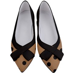 Large Black Polka Dots On Bone Brown - Women s Bow Heels