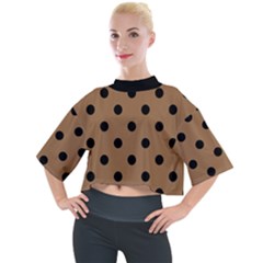 Large Black Polka Dots On Bone Brown - Mock Neck Tee by FashionLane