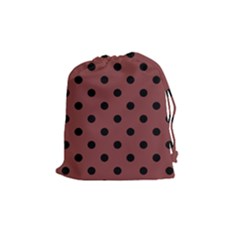 Large Black Polka Dots On Brandy Brown - Drawstring Pouch (medium) by FashionLane