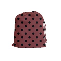 Large Black Polka Dots On Brandy Brown - Drawstring Pouch (large) by FashionLane