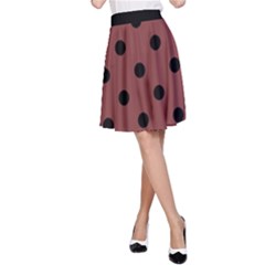 Large Black Polka Dots On Brandy Brown - A-line Skirt by FashionLane