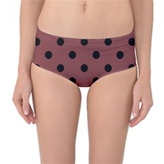 Large Black Polka Dots On Brandy Brown - Mid-waist Bikini Bottoms