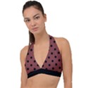 Large Black Polka Dots On Brandy Brown - Halter Plunge Bikini Top View1