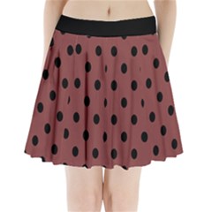 Large Black Polka Dots On Brandy Brown - Pleated Mini Skirt by FashionLane