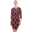 Large Black Polka Dots On Brandy Brown - Quarter Sleeve Hood Bodycon Dress View1