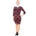 Large Black Polka Dots On Brandy Brown - Quarter Sleeve Hood Bodycon Dress View2