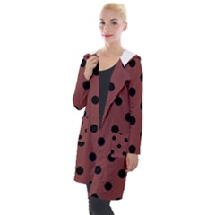 Large Black Polka Dots On Brandy Brown - Hooded Pocket Cardigan by FashionLane