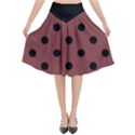 Large Black Polka Dots On Brandy Brown - Flared Midi Skirt View1