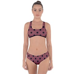 Large Black Polka Dots On Brandy Brown - Criss Cross Bikini Set by FashionLane