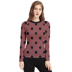 Large Black Polka Dots On Brandy Brown - Women s Long Sleeve Rash Guard by FashionLane