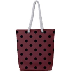 Large Black Polka Dots On Brandy Brown - Full Print Rope Handle Tote (small) by FashionLane