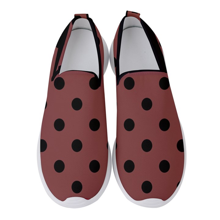 Large Black Polka Dots On Brandy Brown - Women s Slip On Sneakers