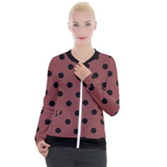 Large Black Polka Dots On Brandy Brown - Casual Zip Up Jacket by FashionLane