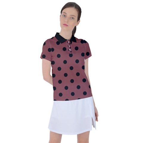 Large Black Polka Dots On Brandy Brown - Women s Polo Tee by FashionLane