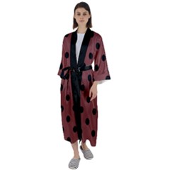 Large Black Polka Dots On Brandy Brown - Maxi Satin Kimono by FashionLane