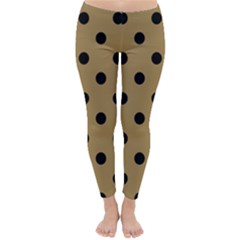 Large Black Polka Dots On Bronze Mist - Classic Winter Leggings by FashionLane