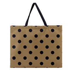 Large Black Polka Dots On Bronze Mist - Zipper Large Tote Bag by FashionLane