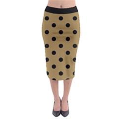 Large Black Polka Dots On Bronze Mist - Midi Pencil Skirt by FashionLane