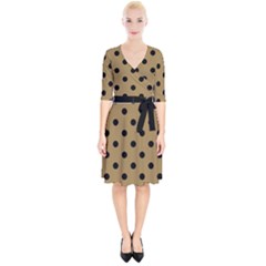 Large Black Polka Dots On Bronze Mist - Wrap Up Cocktail Dress by FashionLane