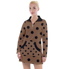 Large Black Polka Dots On Brown Bear - Women s Long Sleeve Casual Dress by FashionLane