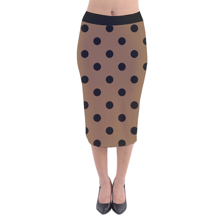 Large Black Polka Dots On Brown Bear - Velvet Midi Pencil Skirt