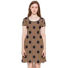 Large Black Polka Dots On Brown Bear - Inside Out Cap Sleeve Dress by FashionLane