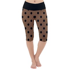 Large Black Polka Dots On Brown Bear - Lightweight Velour Cropped Yoga Leggings by FashionLane