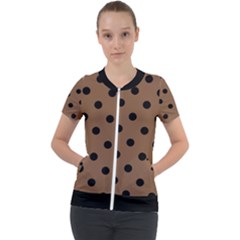 Large Black Polka Dots On Brown Bear - Short Sleeve Zip Up Jacket by FashionLane