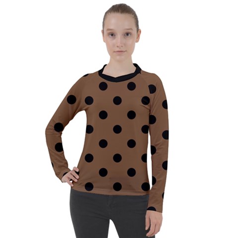 Large Black Polka Dots On Brown Bear - Women s Pique Long Sleeve Tee by FashionLane