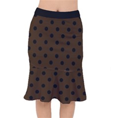 Large Black Polka Dots On Brunette Brown - Short Mermaid Skirt by FashionLane