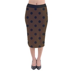 Large Black Polka Dots On Brunette Brown - Velvet Midi Pencil Skirt by FashionLane