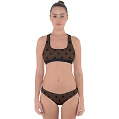 Large Black Polka Dots On Brunette Brown - Cross Back Hipster Bikini Set by FashionLane