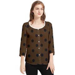 Large Black Polka Dots On Brunette Brown - Chiffon Quarter Sleeve Blouse by FashionLane