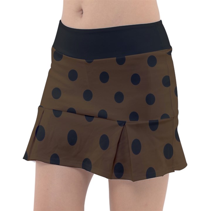 Large Black Polka Dots On Brunette Brown - Tennis Skorts