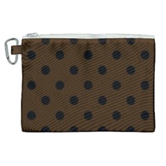 Large Black Polka Dots On Brunette Brown - Canvas Cosmetic Bag (xl) by FashionLane