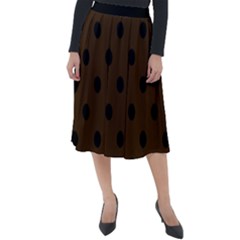 Large Black Polka Dots On Brunette Brown - Classic Velour Midi Skirt  by FashionLane