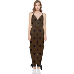 Large Black Polka Dots On Brunette Brown - Sleeveless Tie Ankle Jumpsuit by FashionLane