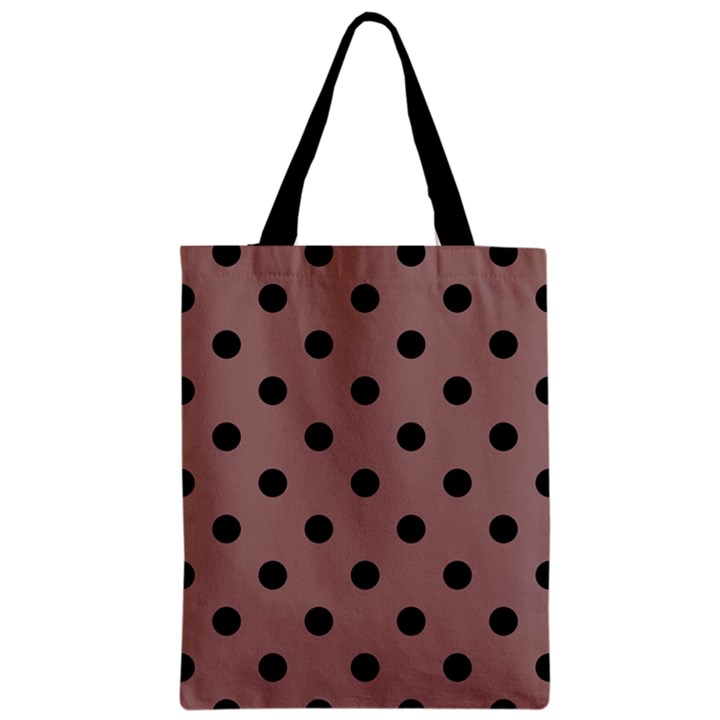 Large Black Polka Dots On Burnished Brown - Zipper Classic Tote Bag