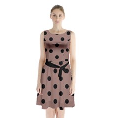 Large Black Polka Dots On Burnished Brown - Sleeveless Waist Tie Chiffon Dress by FashionLane