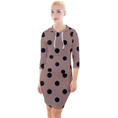 Large Black Polka Dots On Burnished Brown - Quarter Sleeve Hood Bodycon Dress by FashionLane