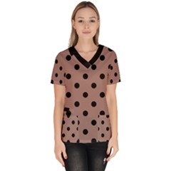 Large Black Polka Dots On Burnished Brown - Women s V-neck Scrub Top by FashionLane