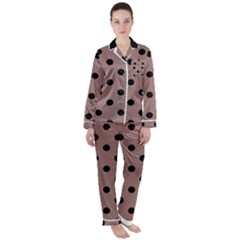 Large Black Polka Dots On Burnished Brown - Satin Long Sleeve Pajamas Set by FashionLane