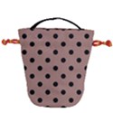 Large Black Polka Dots On Burnished Brown - Drawstring Bucket Bag View1