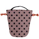 Large Black Polka Dots On Burnished Brown - Drawstring Bucket Bag View2