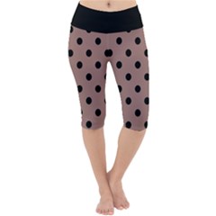 Large Black Polka Dots On Burnished Brown - Lightweight Velour Cropped Yoga Leggings by FashionLane