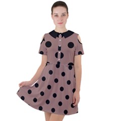 Large Black Polka Dots On Burnished Brown - Short Sleeve Shoulder Cut Out Dress  by FashionLane