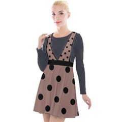 Large Black Polka Dots On Burnished Brown - Plunge Pinafore Velour Dress by FashionLane