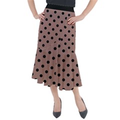 Large Black Polka Dots On Burnished Brown - Midi Mermaid Skirt by FashionLane