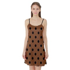 Large Black Polka Dots On Caramel Cafe Brown - Satin Night Slip by FashionLane