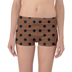 Large Black Polka Dots On Caramel Cafe Brown - Reversible Boyleg Bikini Bottoms by FashionLane